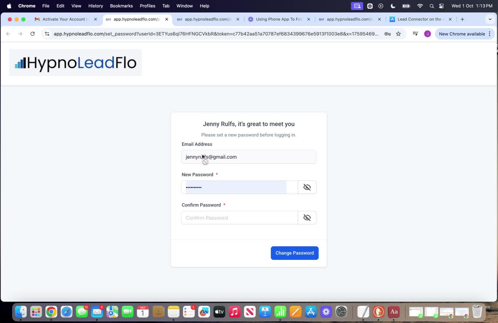 HypnoLeadFlo set password page